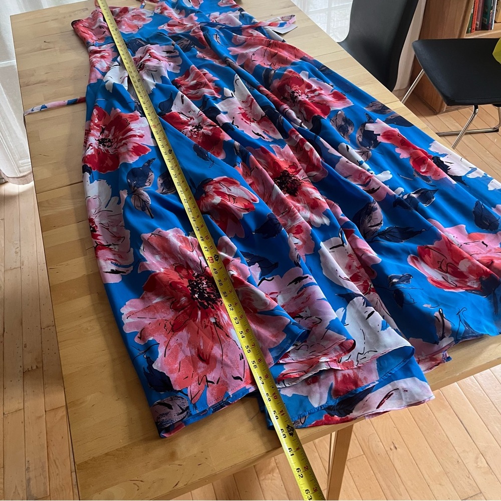 NWT Lulu's Elegantly Inclined Blue and Pink Floral Wrap Maxi Dress - Picture 11 of 12